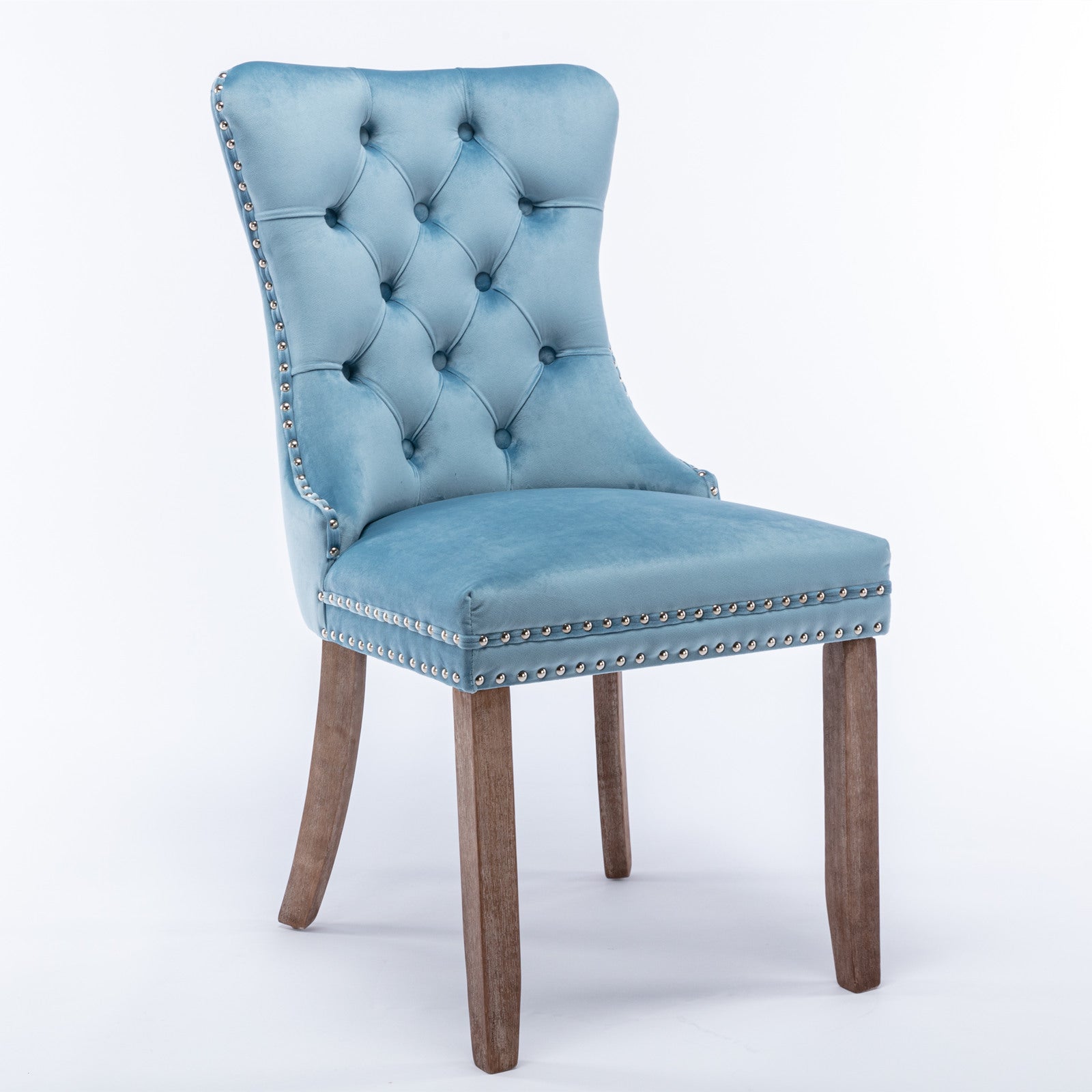 Nikki Collection Modern, High-end Tufted Solid Wood Contemporary Velvet Upholstered Dining Chair with Wood Legs Nailhead Trim 2-Pcs Set,Light Blue, SW2001LB image 3