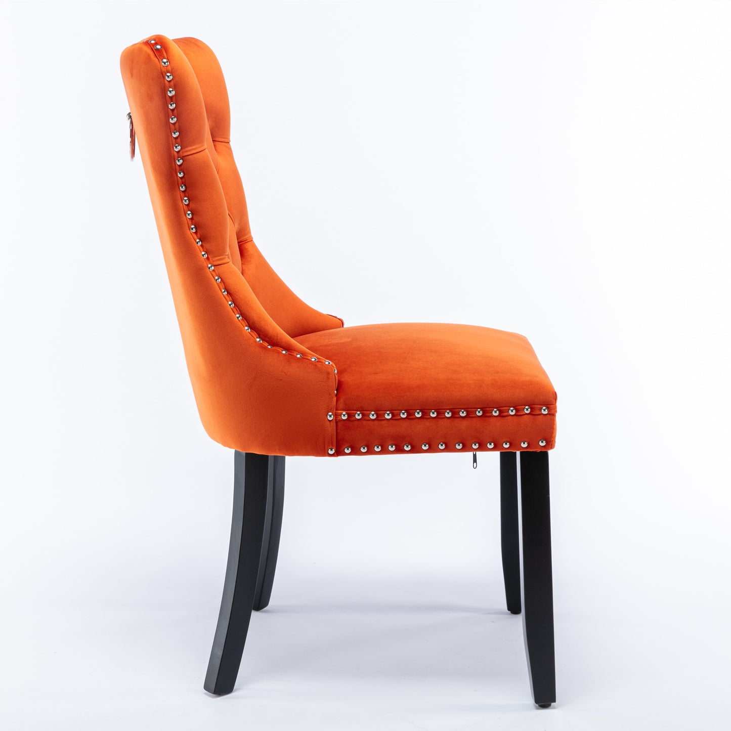Nikki Collection Modern, High-end Tufted Solid Wood Contemporary Velvet Upholstered Dining Chair with Wood Legs Nailhead Trim 2-Pcs Set, Orange, SW2001OG image 4