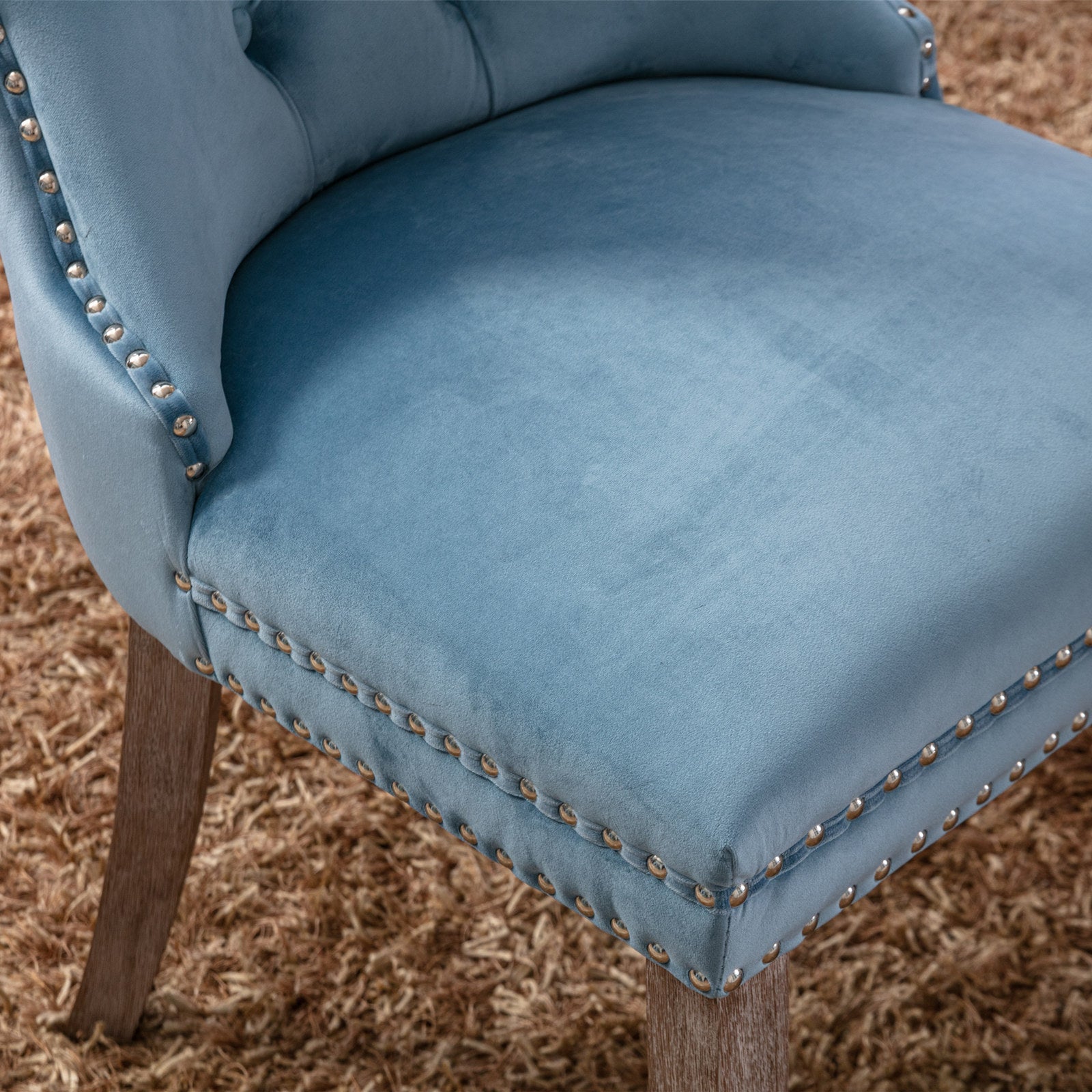 Nikki Collection Modern, High-end Tufted Solid Wood Contemporary Velvet Upholstered Dining Chair with Wood Legs Nailhead Trim 2-Pcs Set,Light Blue, SW2001LB image 10