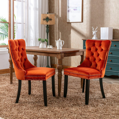 Nikki Collection Modern, High-end Tufted Solid Wood Contemporary Velvet Upholstered Dining Chair with Wood Legs Nailhead Trim 2-Pcs Set, Orange, SW2001OG image 1