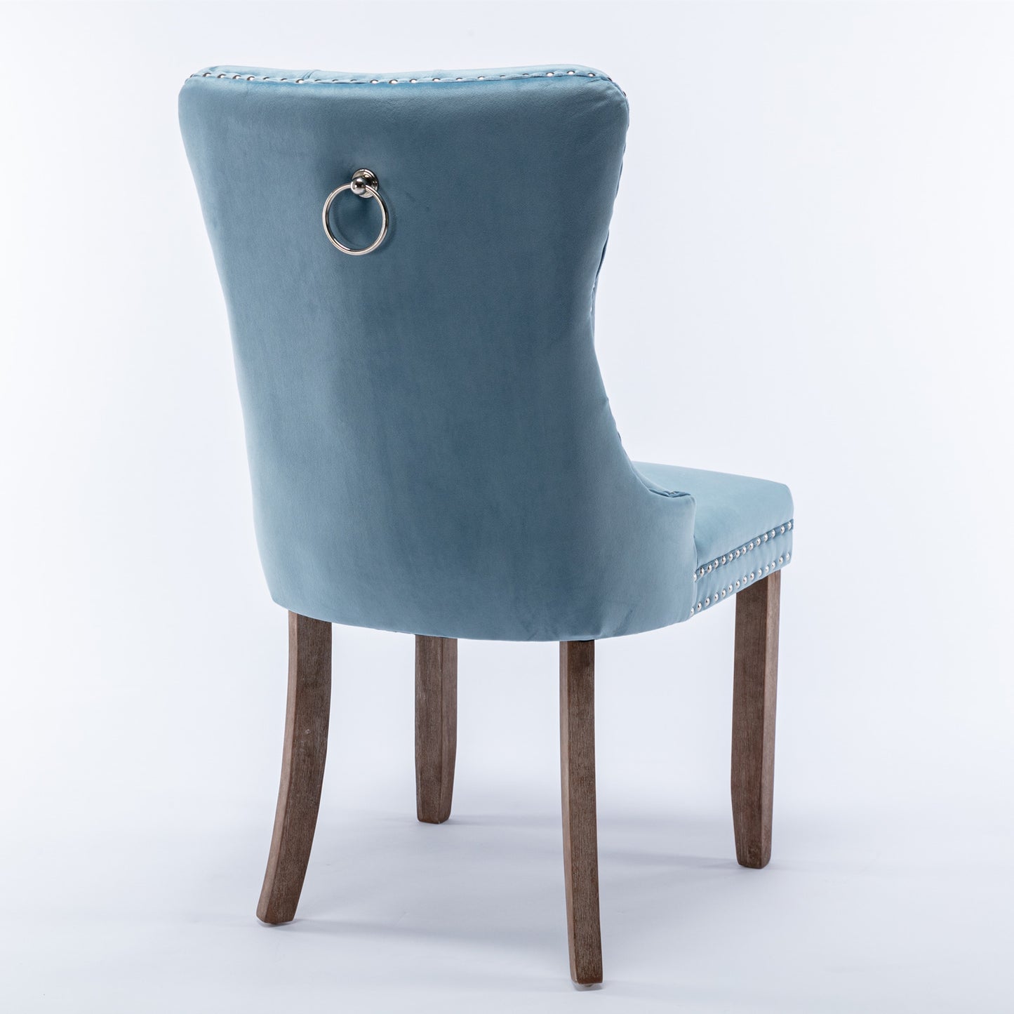 Nikki Collection Modern, High-end Tufted Solid Wood Contemporary Velvet Upholstered Dining Chair with Wood Legs Nailhead Trim 2-Pcs Set,Light Blue, SW2001LB image 5