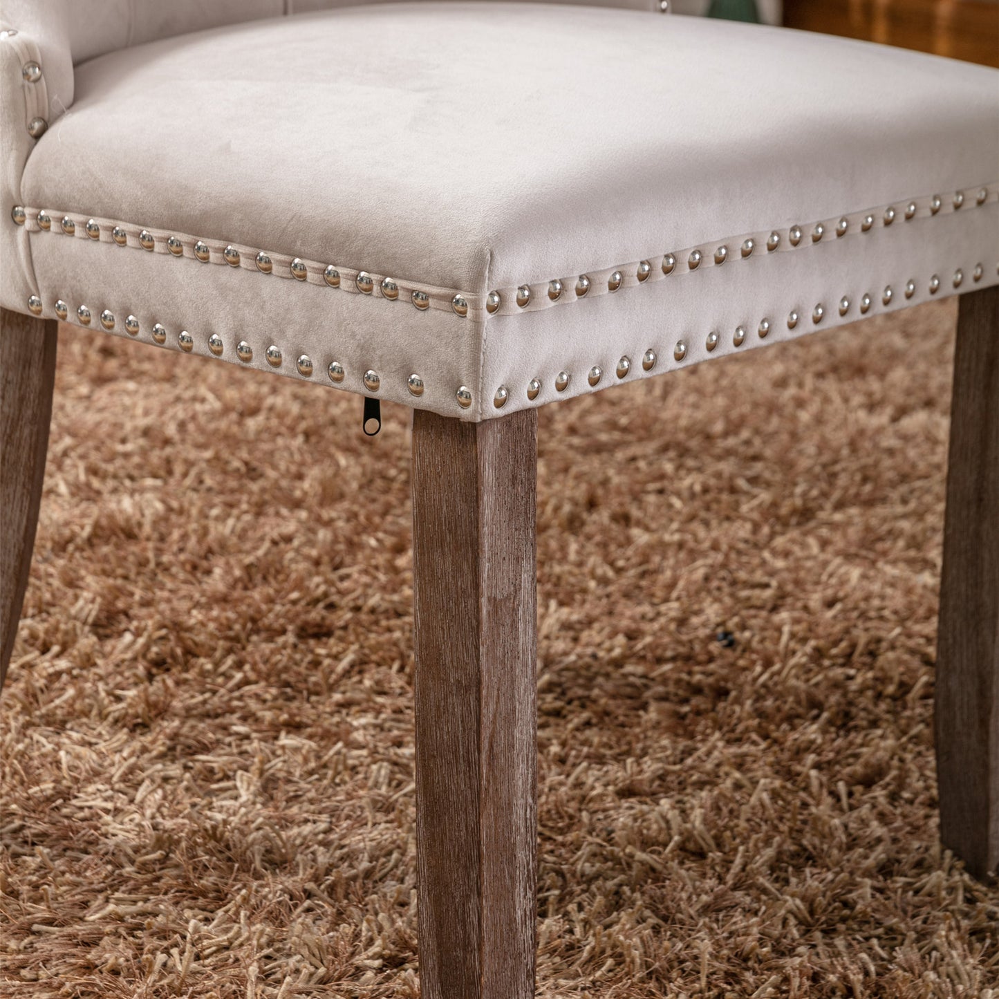 Nikki Collection Modern, High-end Tufted Solid Wood Contemporary Velvet Upholstered Dining Chair with Wood Legs Nailhead Trim 2-Pcs Set,Beige, SW2001BG image 10
