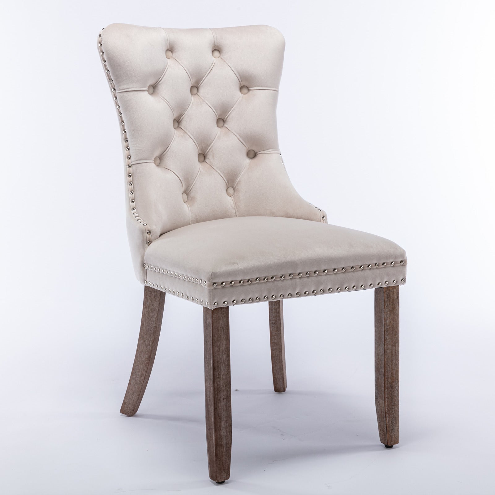 Nikki Collection Modern, High-end Tufted Solid Wood Contemporary Velvet Upholstered Dining Chair with Wood Legs Nailhead Trim 2-Pcs Set,Beige, SW2001BG image 3