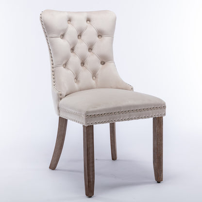 Nikki Collection Modern, High-end Tufted Solid Wood Contemporary Velvet Upholstered Dining Chair with Wood Legs Nailhead Trim 2-Pcs Set,Beige, SW2001BG image 3