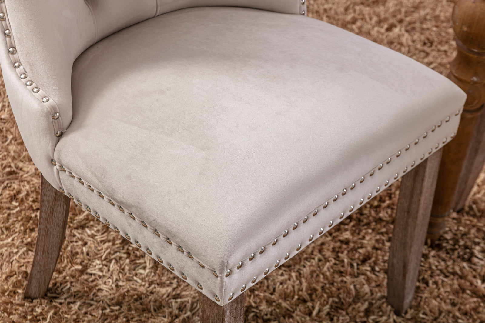 Nikki Collection Modern, High-end Tufted Solid Wood Contemporary Velvet Upholstered Dining Chair with Wood Legs Nailhead Trim 2-Pcs Set,Beige, SW2001BG image 9