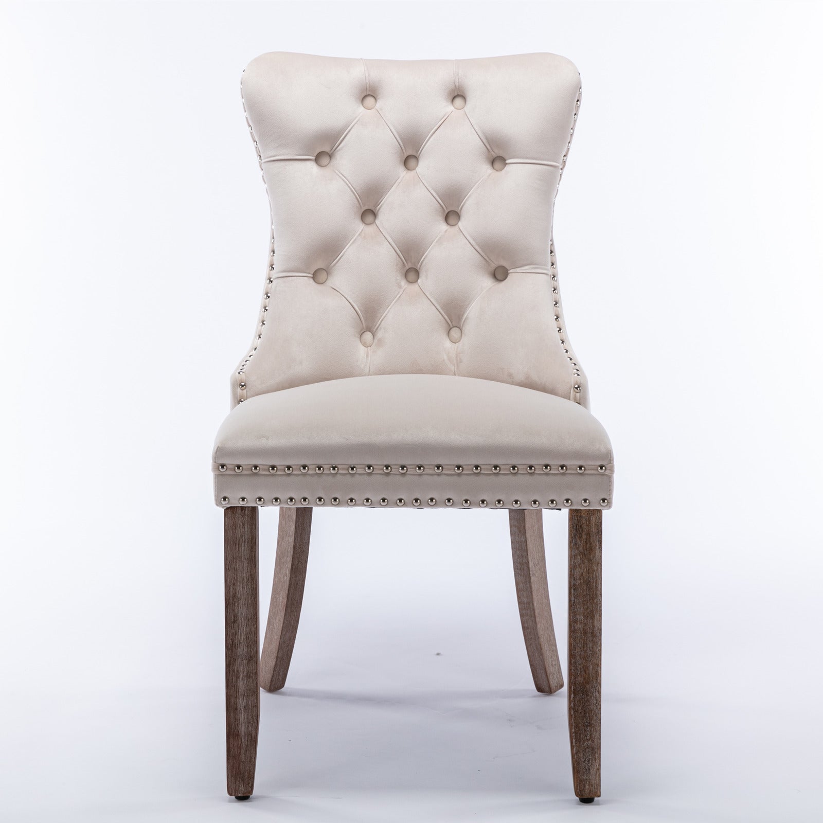 Nikki Collection Modern, High-end Tufted Solid Wood Contemporary Velvet Upholstered Dining Chair with Wood Legs Nailhead Trim 2-Pcs Set,Beige, SW2001BG image 2