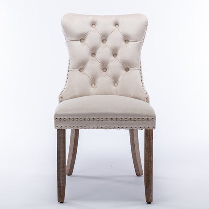 Nikki Collection Modern, High-end Tufted Solid Wood Contemporary Velvet Upholstered Dining Chair with Wood Legs Nailhead Trim 2-Pcs Set,Beige, SW2001BG image 2