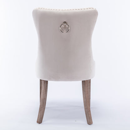 Nikki Collection Modern, High-end Tufted Solid Wood Contemporary Velvet Upholstered Dining Chair with Wood Legs Nailhead Trim 2-Pcs Set,Beige, SW2001BG image 6