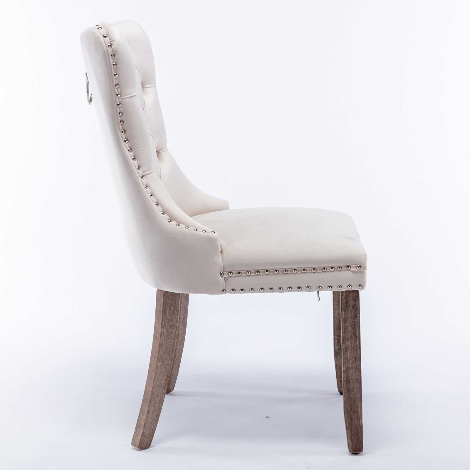 Nikki Collection Modern, High-end Tufted Solid Wood Contemporary Velvet Upholstered Dining Chair with Wood Legs Nailhead Trim 2-Pcs Set,Beige, SW2001BG image 4