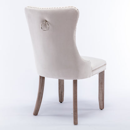 Nikki Collection Modern, High-end Tufted Solid Wood Contemporary Velvet Upholstered Dining Chair with Wood Legs Nailhead Trim 2-Pcs Set,Beige, SW2001BG image 5