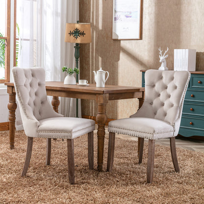 Nikki Collection Modern, High-end Tufted Solid Wood Contemporary Velvet Upholstered Dining Chair with Wood Legs Nailhead Trim 2-Pcs Set,Beige, SW2001BG image 1