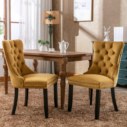 Nikki Collection Modern, High-end Tufted Solid Wood Contemporary Velvet Upholstered Dining Chair with Wood Legs Nailhead Trim 2-Pcs Set,Gloden, SW2001GL image 1