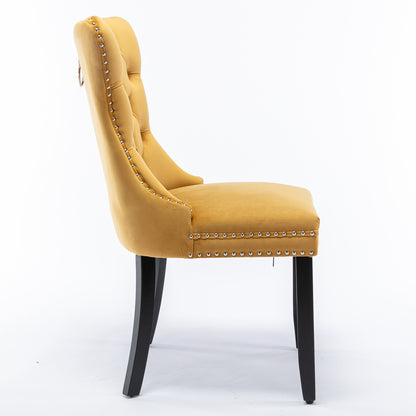 Nikki Collection Modern, High-end Tufted Solid Wood Contemporary Velvet Upholstered Dining Chair with Wood Legs Nailhead Trim 2-Pcs Set,Gloden, SW2001GL image 4