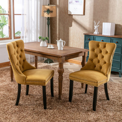 Nikki Collection Modern, High-end Tufted Solid Wood Contemporary Velvet Upholstered Dining Chair with Wood Legs Nailhead Trim 2-Pcs Set,Gloden, SW2001GL image 11