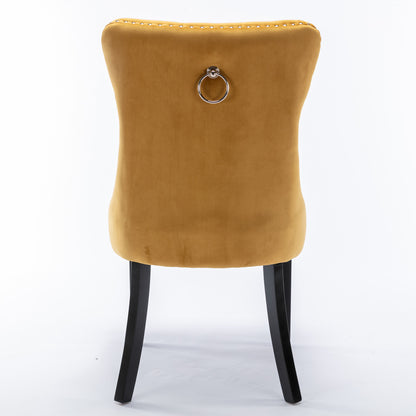 Nikki Collection Modern, High-end Tufted Solid Wood Contemporary Velvet Upholstered Dining Chair with Wood Legs Nailhead Trim 2-Pcs Set,Gloden, SW2001GL image 6