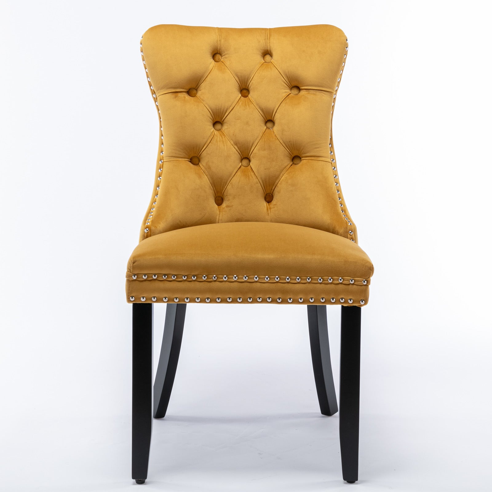 Nikki Collection Modern, High-end Tufted Solid Wood Contemporary Velvet Upholstered Dining Chair with Wood Legs Nailhead Trim 2-Pcs Set,Gloden, SW2001GL image 2