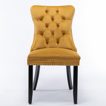 Nikki Collection Modern, High-end Tufted Solid Wood Contemporary Velvet Upholstered Dining Chair with Wood Legs Nailhead Trim 2-Pcs Set,Gloden, SW2001GL image 2