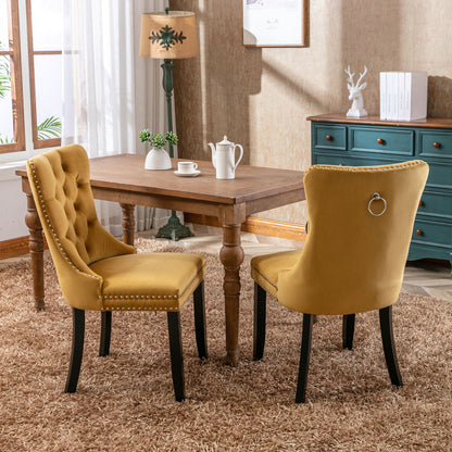 Nikki Collection Modern, High-end Tufted Solid Wood Contemporary Velvet Upholstered Dining Chair with Wood Legs Nailhead Trim 2-Pcs Set,Gloden, SW2001GL image 12