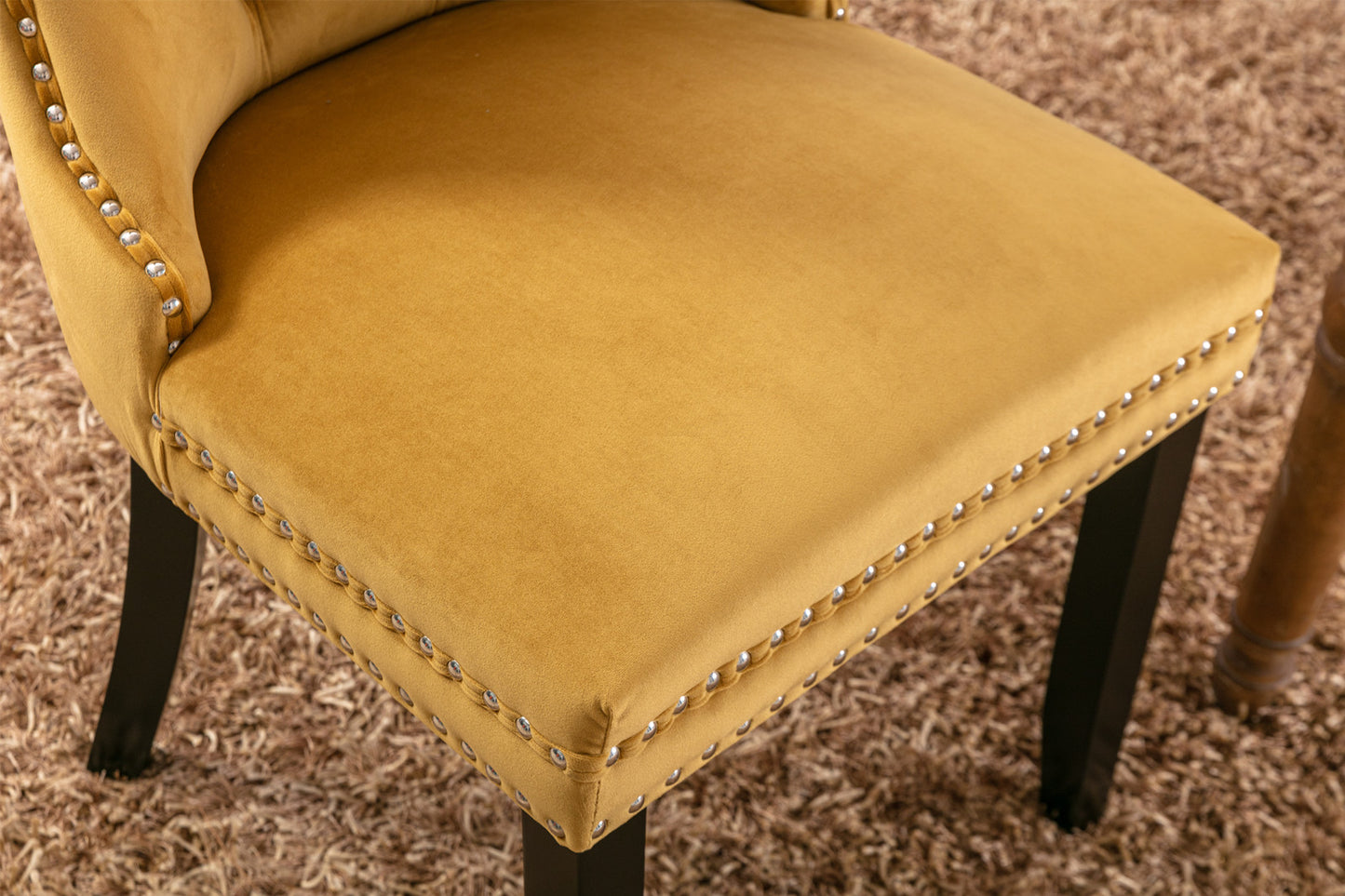 Nikki Collection Modern, High-end Tufted Solid Wood Contemporary Velvet Upholstered Dining Chair with Wood Legs Nailhead Trim 2-Pcs Set,Gloden, SW2001GL image 9