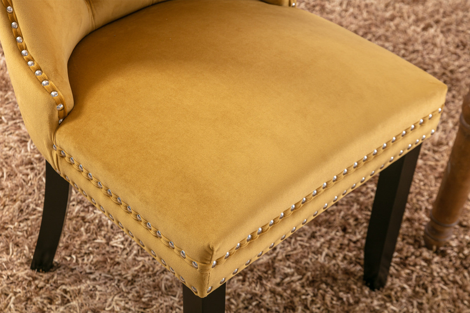 Nikki Collection Modern, High-end Tufted Solid Wood Contemporary Velvet Upholstered Dining Chair with Wood Legs Nailhead Trim 2-Pcs Set,Gloden, SW2001GL image 9
