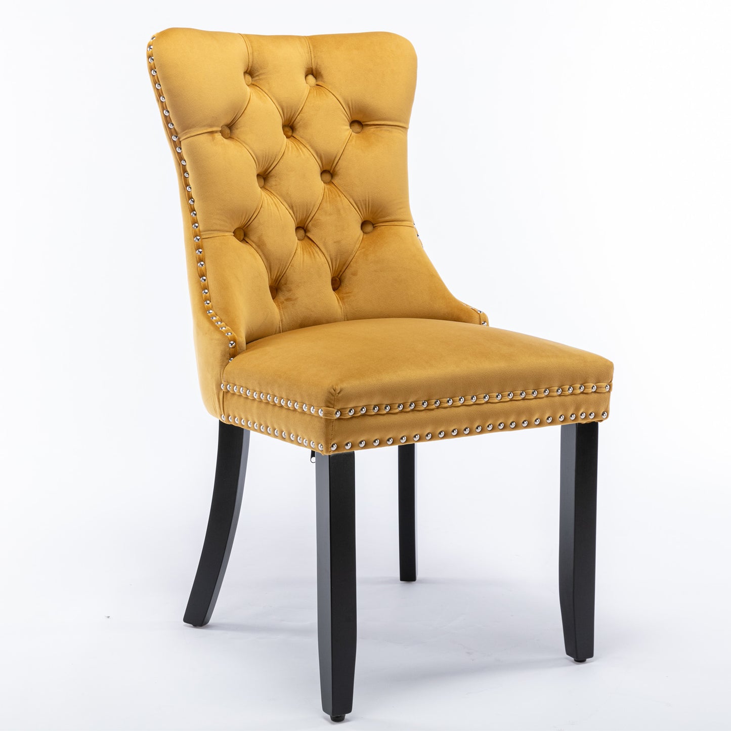 Nikki Collection Modern, High-end Tufted Solid Wood Contemporary Velvet Upholstered Dining Chair with Wood Legs Nailhead Trim 2-Pcs Set,Gloden, SW2001GL image 3