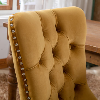 Nikki Collection Modern, High-end Tufted Solid Wood Contemporary Velvet Upholstered Dining Chair with Wood Legs Nailhead Trim 2-Pcs Set,Gloden, SW2001GL image 8