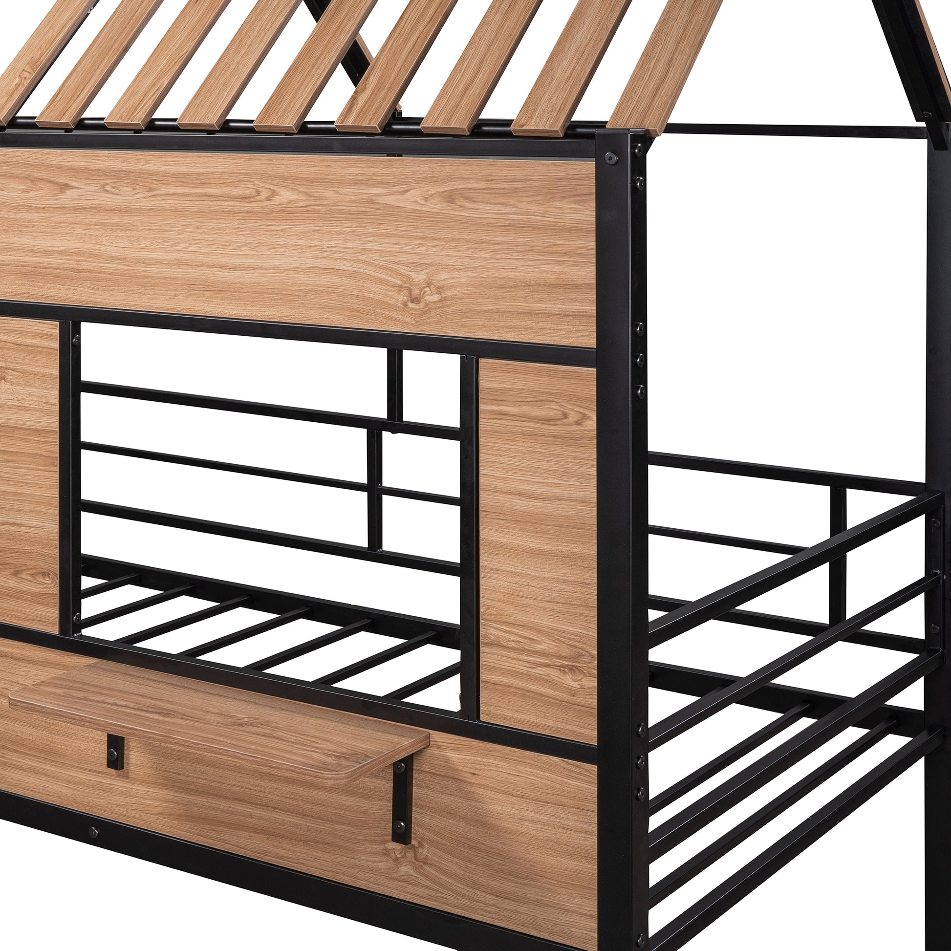 Metal Twin size Loft Bed with Roof, Window, Guardrail, Ladder Black image 11