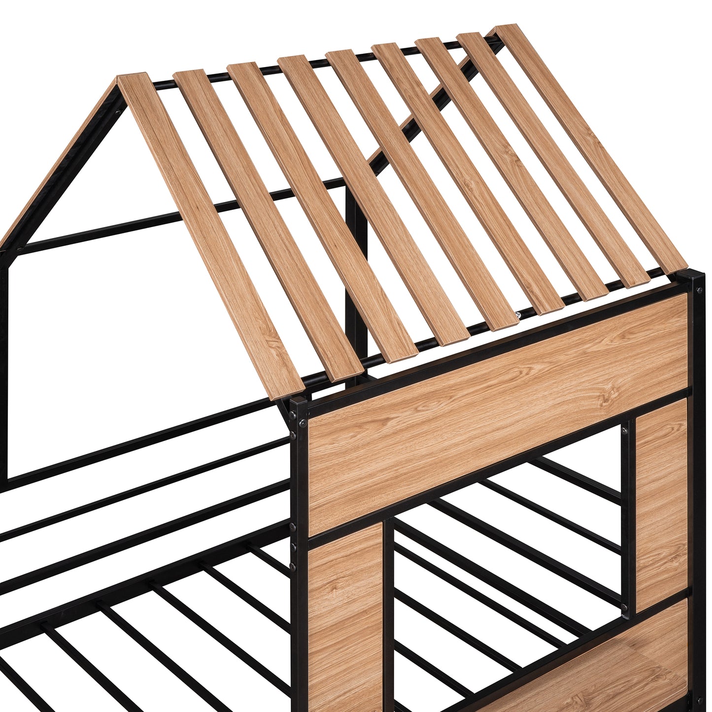 Metal Twin size Loft Bed with Roof, Window, Guardrail, Ladder Black image 9