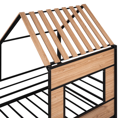 Metal Twin size Loft Bed with Roof, Window, Guardrail, Ladder Black image 9