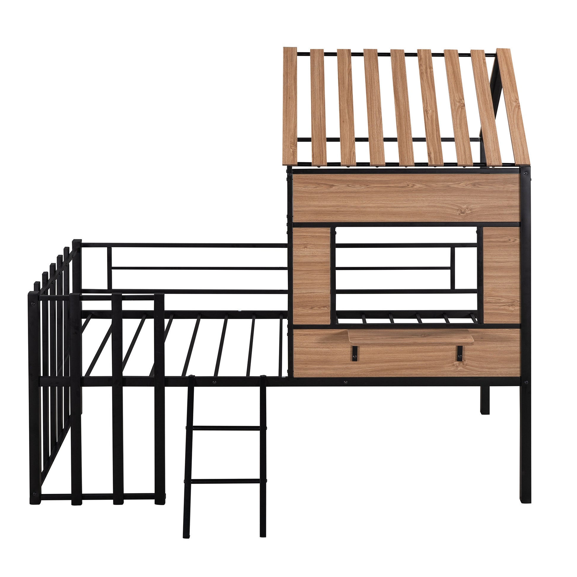 Metal Twin size Loft Bed with Roof, Window, Guardrail, Ladder Black image 4