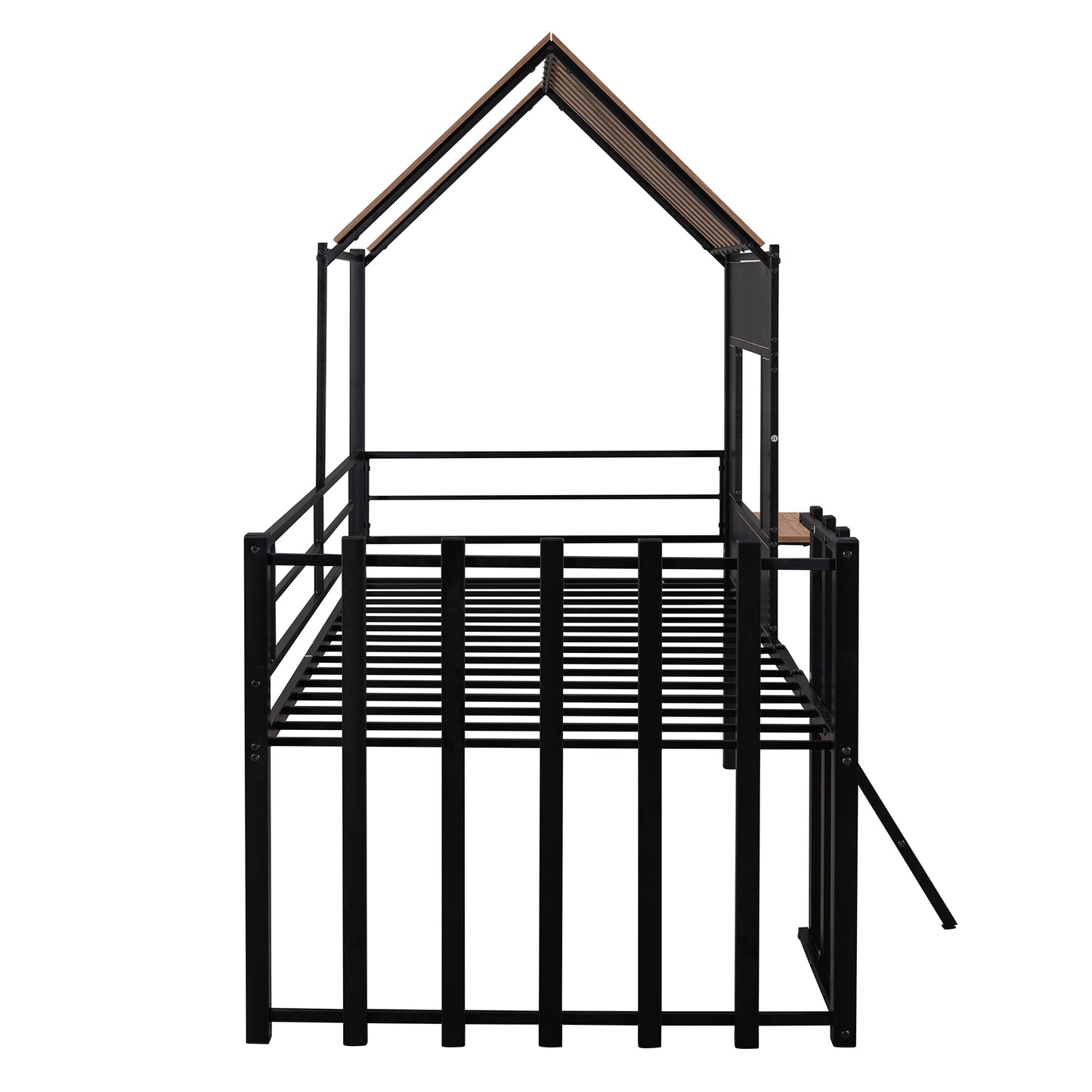 Metal Twin size Loft Bed with Roof, Window, Guardrail, Ladder Black image 8