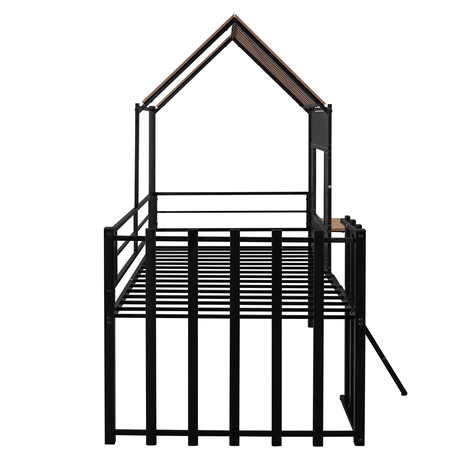 Metal Twin size Loft Bed with Roof, Window, Guardrail, Ladder Black image 8