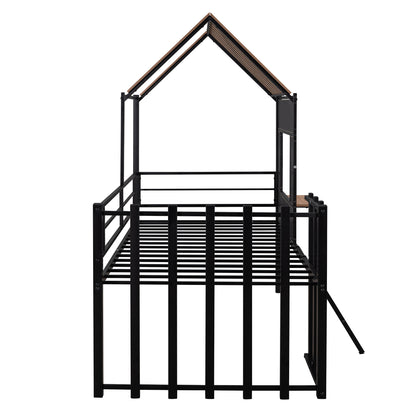 Metal Twin size Loft Bed with Roof, Window, Guardrail, Ladder Black image 8