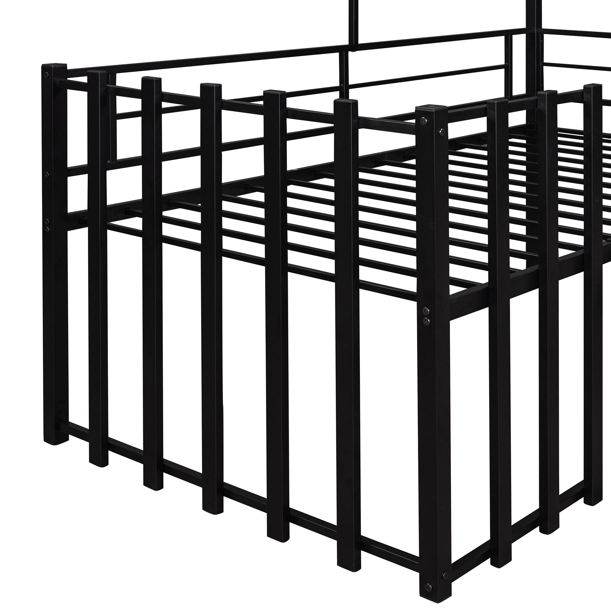 Metal Twin size Loft Bed with Roof, Window, Guardrail, Ladder Black image 12
