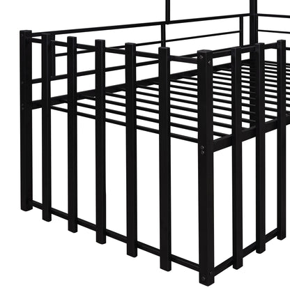 Metal Twin size Loft Bed with Roof, Window, Guardrail, Ladder Black image 12