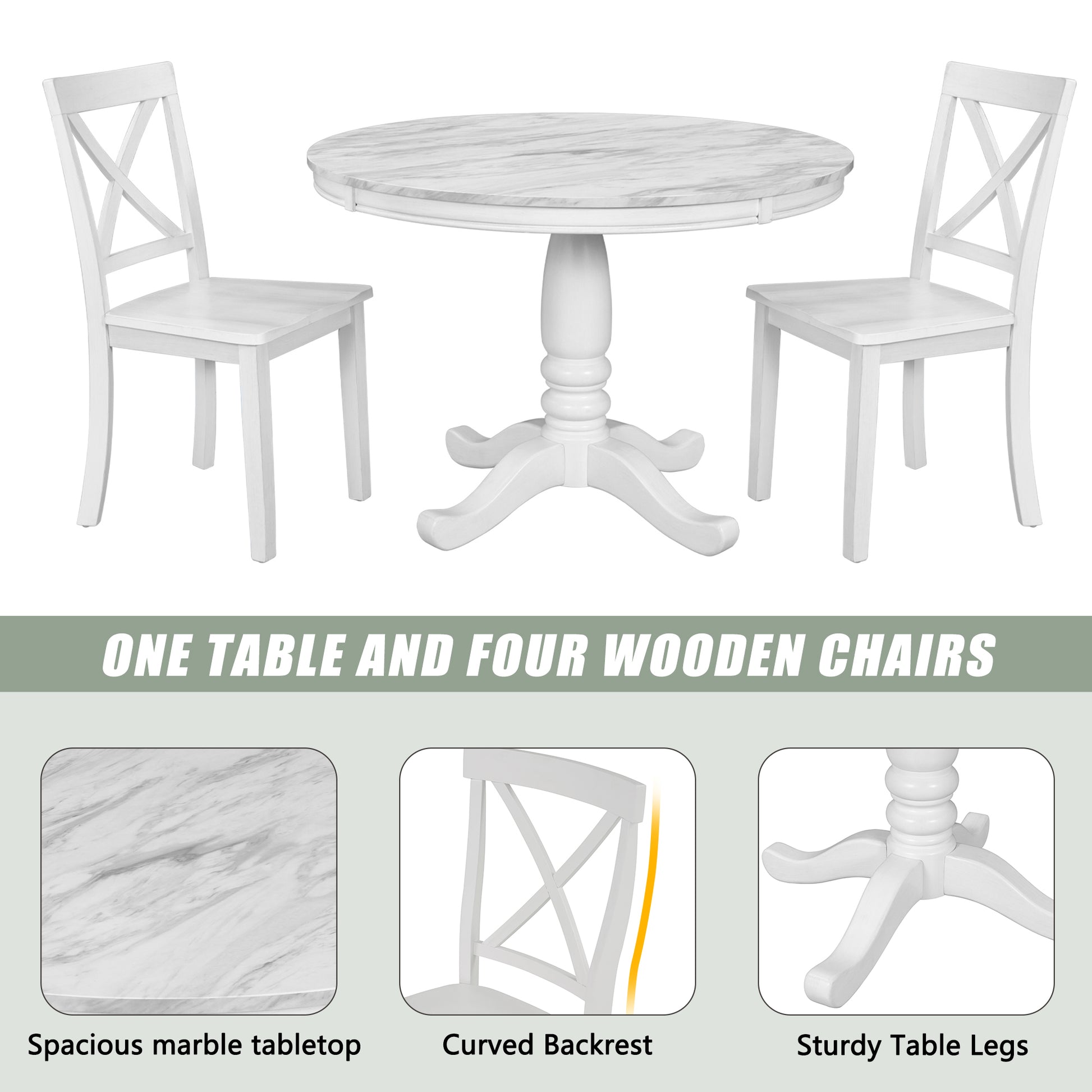 Orisfur. 5 Pieces Dining Table and Chairs Set for 4 Persons, Kitchen Room Solid Wood Table with 4 Chairs image 4