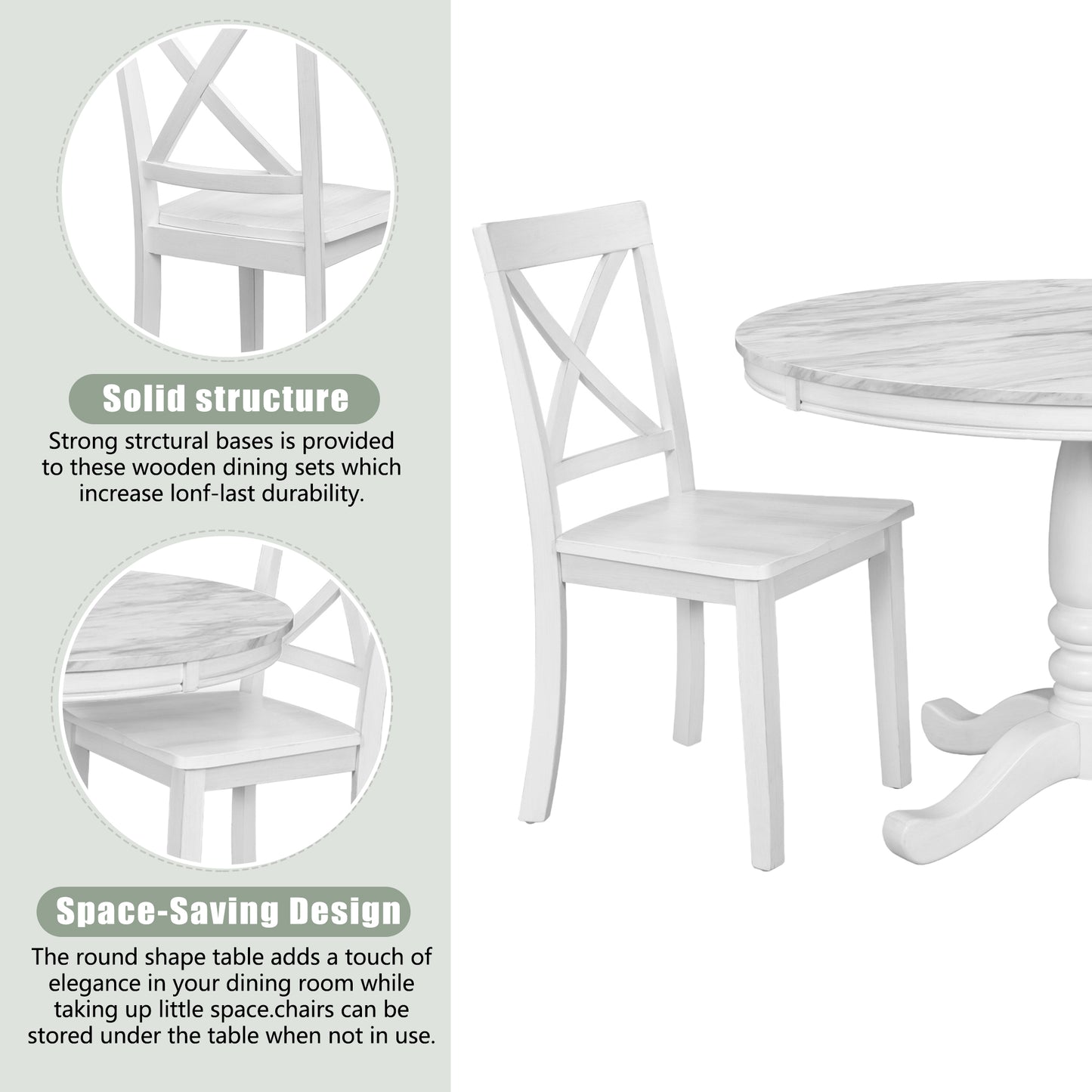 Orisfur. 5 Pieces Dining Table and Chairs Set for 4 Persons, Kitchen Room Solid Wood Table with 4 Chairs image 5