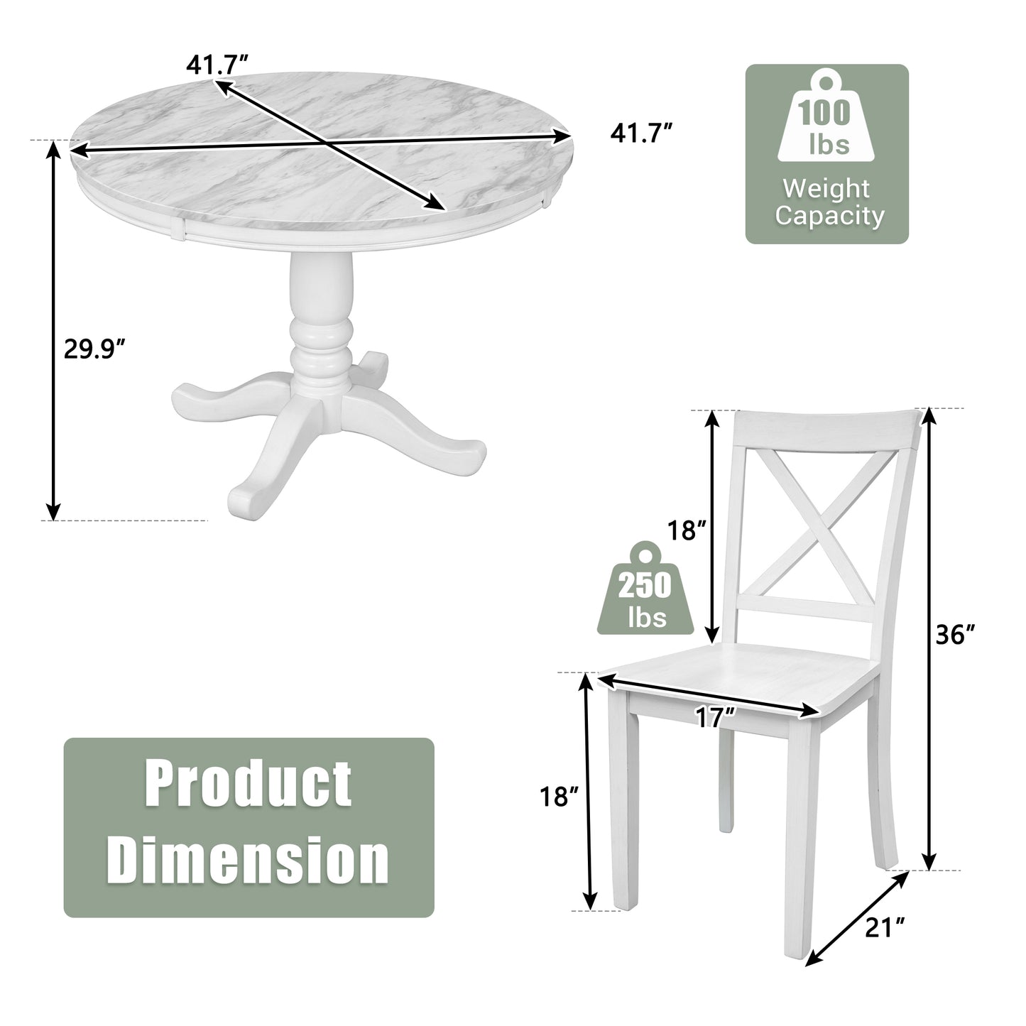 Orisfur. 5 Pieces Dining Table and Chairs Set for 4 Persons, Kitchen Room Solid Wood Table with 4 Chairs image 6