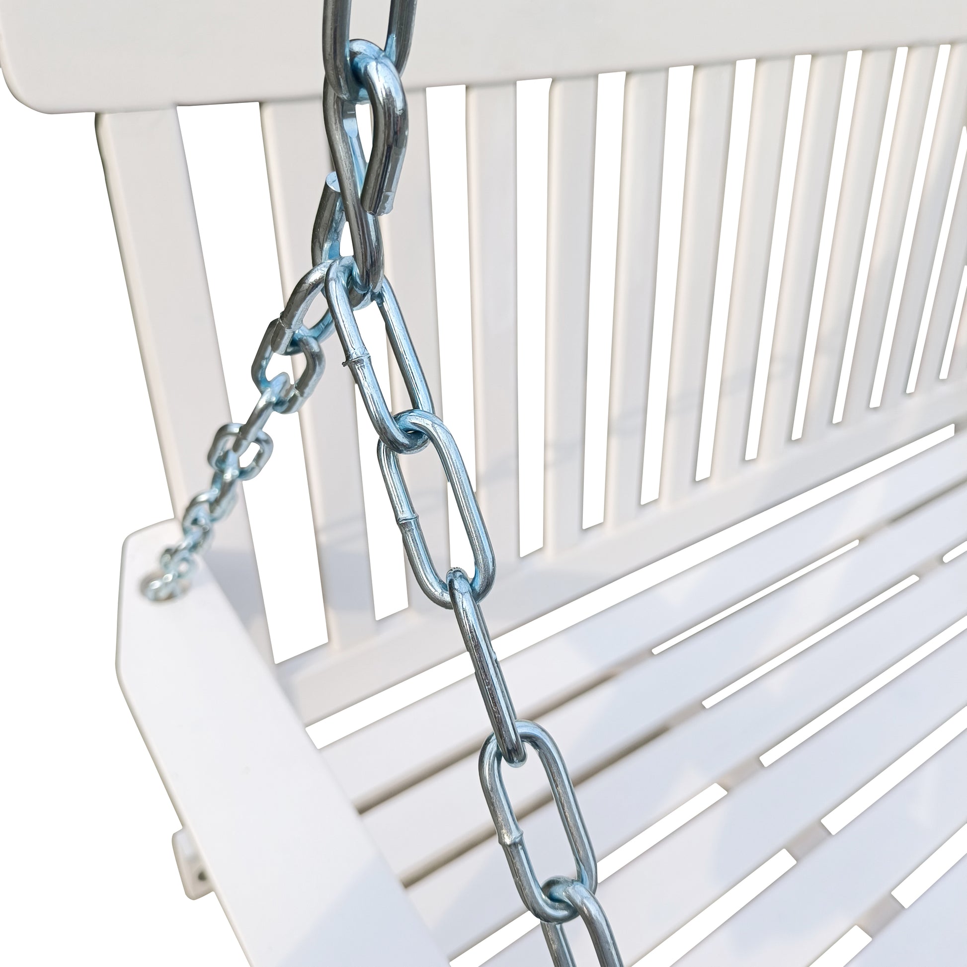 Front Porch Swing with Armrests, Wood Bench Swing with Hanging Chains,for Outdoor Patio,Garden Yard, porch, backyard, or sunroom,Easy to Assemble,white image 7
