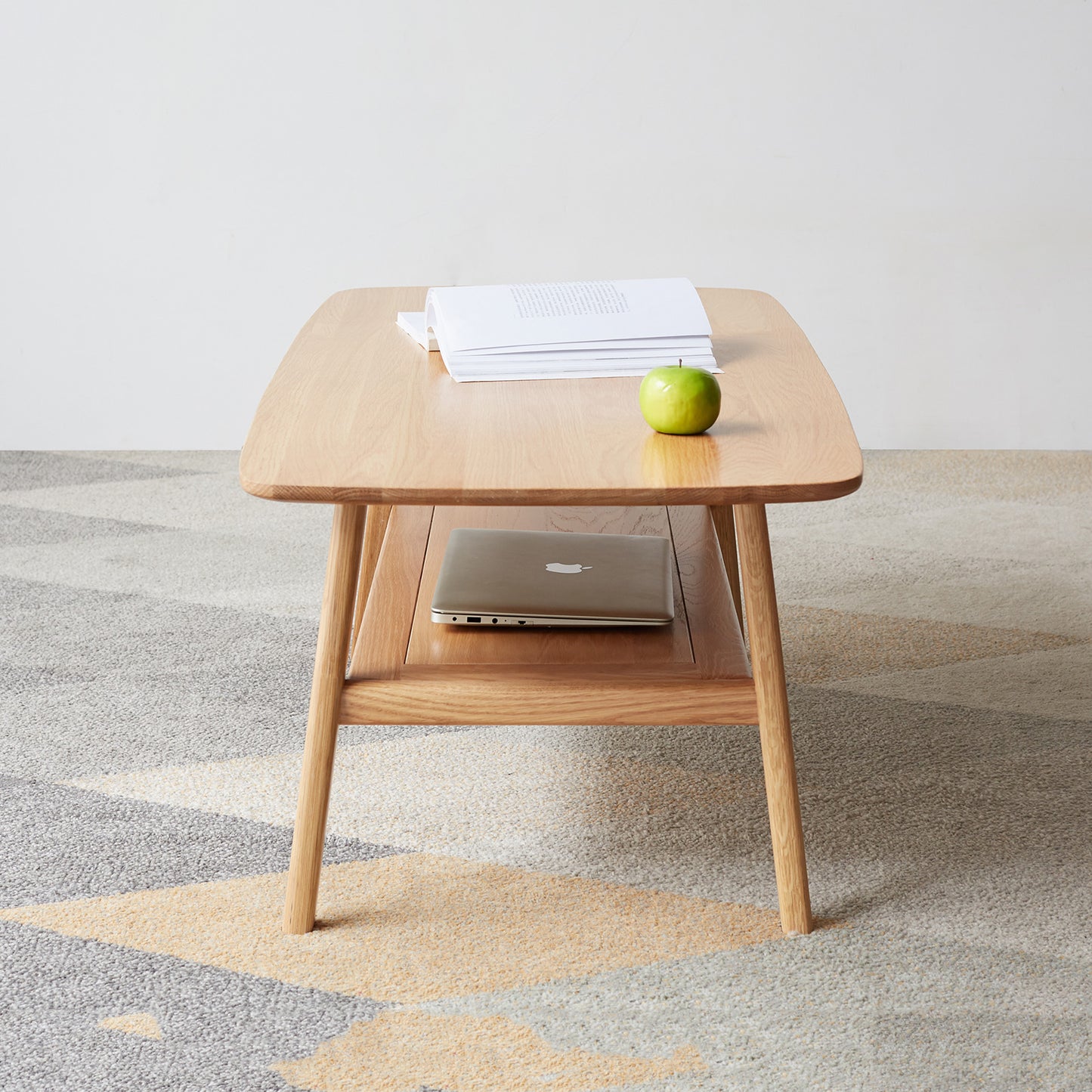 Center table Low Table 100% solid wood Top plate Desk Coffee table Width 80 x Depth 50 x Height 44 cm Study desk Work from home Easy to assemble Natural wood with storage shelf Natural writing desk image 3