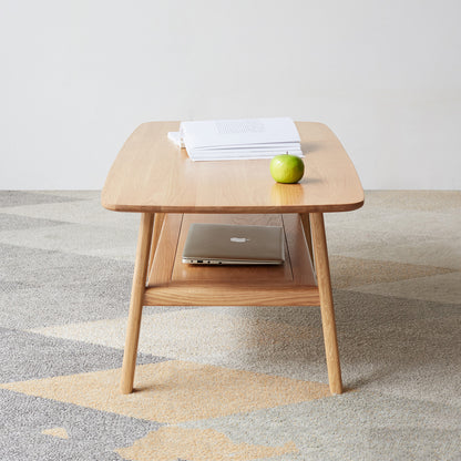 Center table Low Table 100% solid wood Top plate Desk Coffee table Width 120 x Depth 56 x Height 44 cm Study desk Work from home Easy to assemble Natural wood with storage shelf Natural writing desk image 3