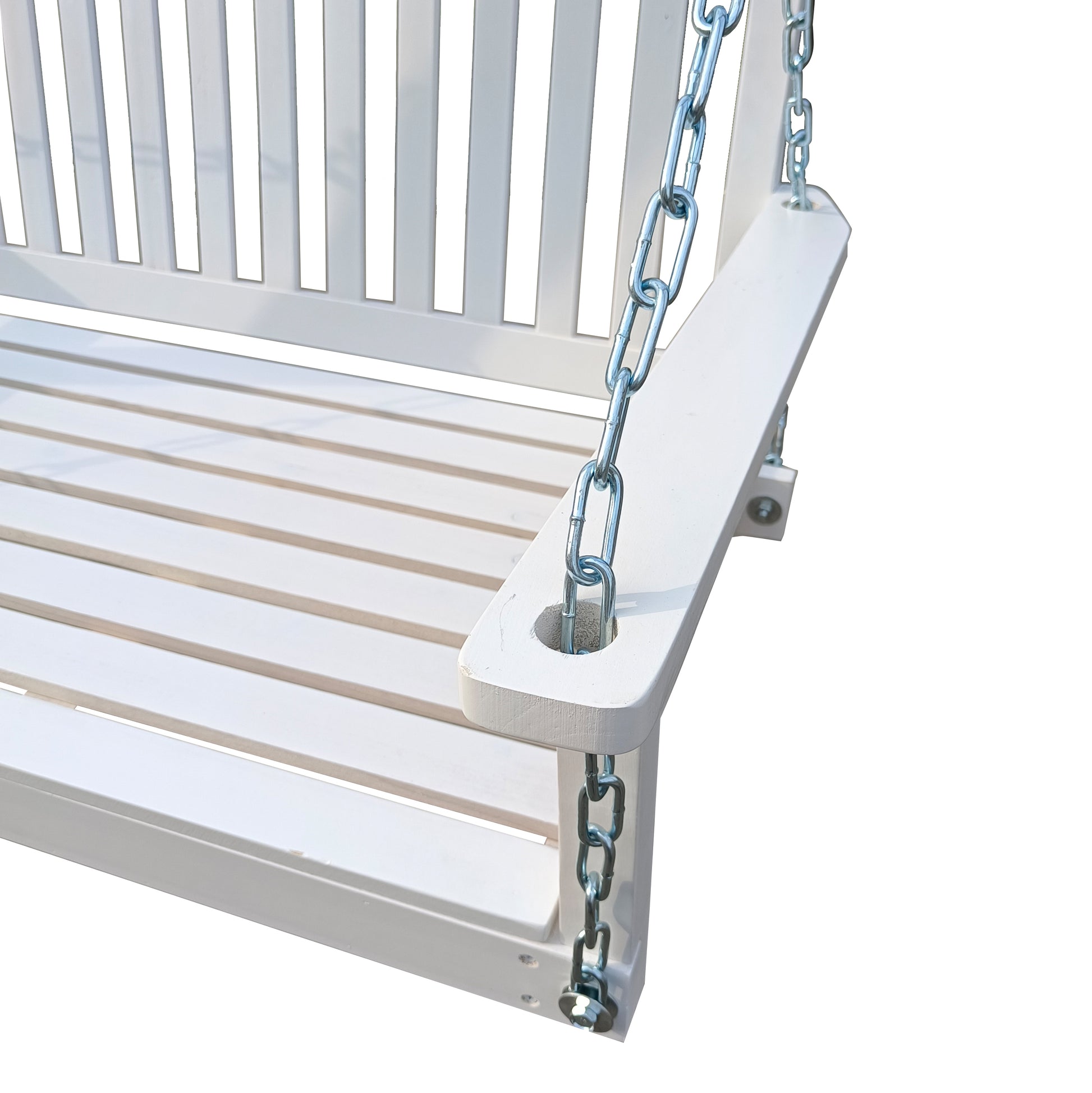Front Porch Swing with Armrests, Wood Bench Swing with Hanging Chains,for Outdoor Patio,Garden Yard, porch, backyard, or sunroom,Easy to Assemble,white image 6