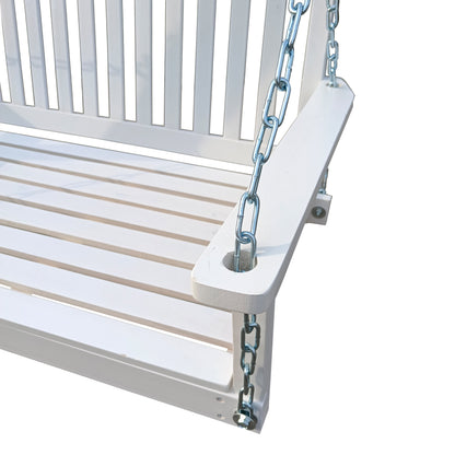 Front Porch Swing with Armrests, Wood Bench Swing with Hanging Chains,for Outdoor Patio,Garden Yard, porch, backyard, or sunroom,Easy to Assemble,white image 6