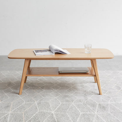 Center table Low Table 100% solid wood Top plate Desk Coffee table Width 100 x Depth 50 x Height 44 cm Study desk Work from home Easy to assemble Natural wood with storage shelf Natural writing desk image 2