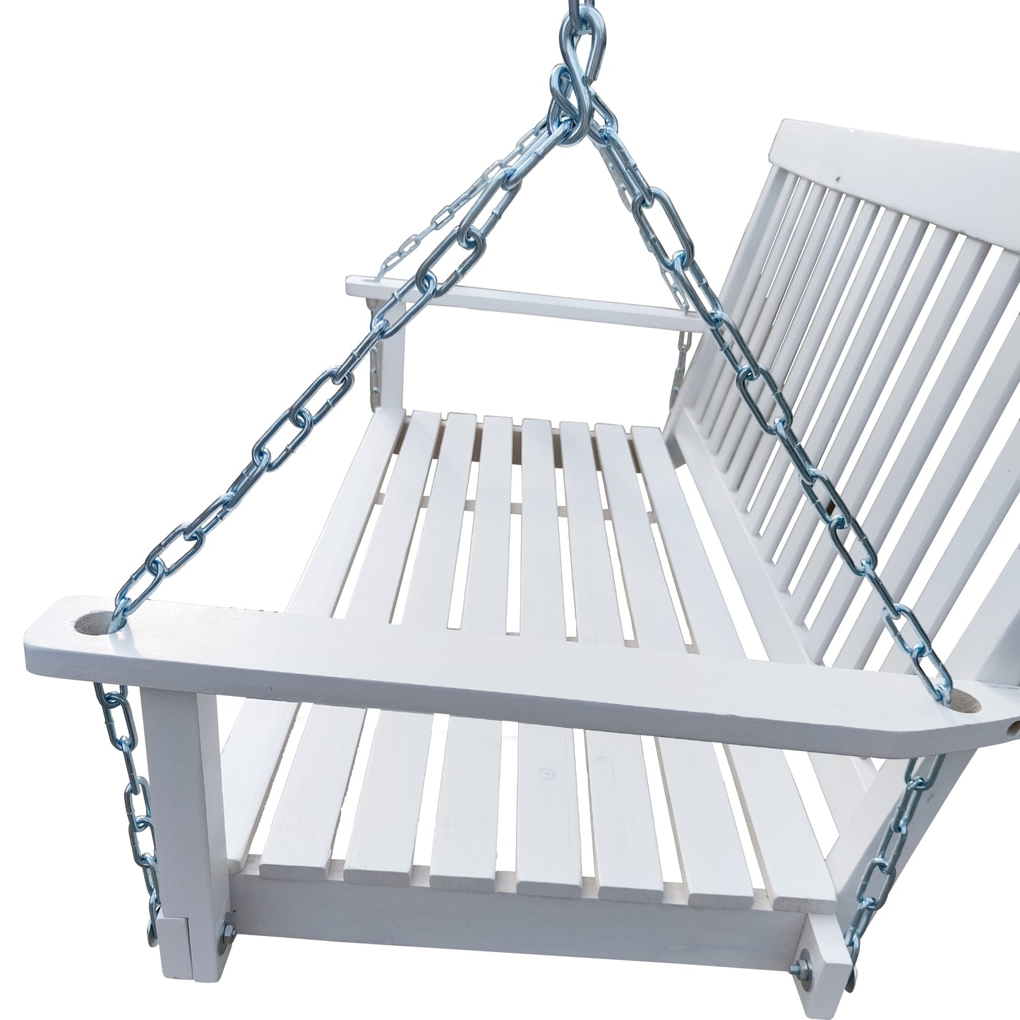 Front Porch Swing with Armrests, Wood Bench Swing with Hanging Chains,for Outdoor Patio,Garden Yard, porch, backyard, or sunroom,Easy to Assemble,white image 4
