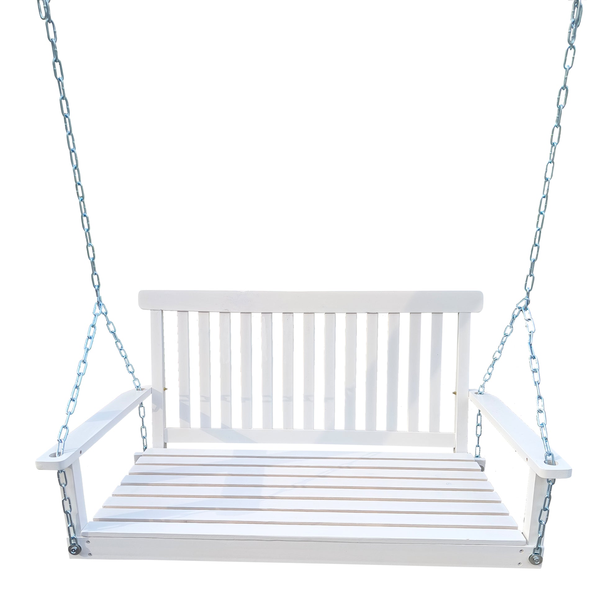 Front Porch Swing with Armrests, Wood Bench Swing with Hanging Chains,for Outdoor Patio,Garden Yard, porch, backyard, or sunroom,Easy to Assemble,white image 2