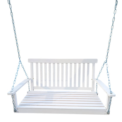 Front Porch Swing with Armrests, Wood Bench Swing with Hanging Chains,for Outdoor Patio,Garden Yard, porch, backyard, or sunroom,Easy to Assemble,white image 2