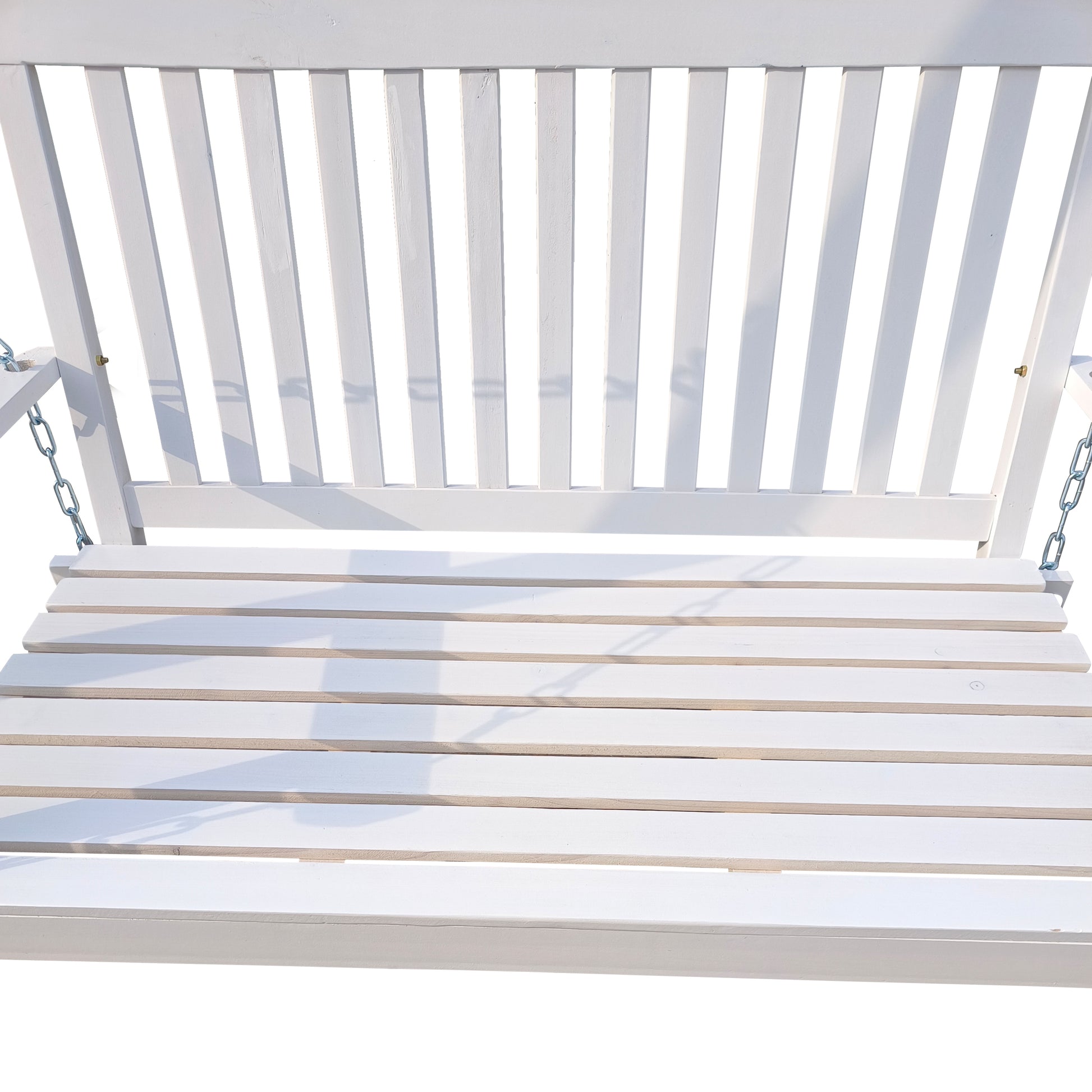 Front Porch Swing with Armrests, Wood Bench Swing with Hanging Chains,for Outdoor Patio,Garden Yard, porch, backyard, or sunroom,Easy to Assemble,white image 3