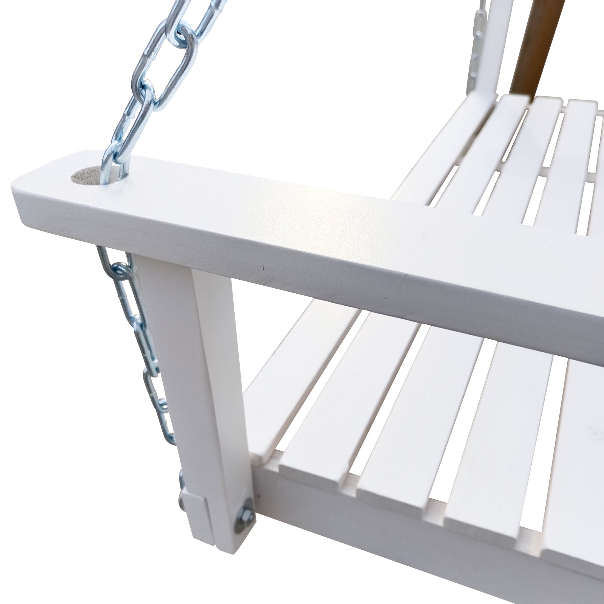 Front Porch Swing with Armrests, Wood Bench Swing with Hanging Chains,for Outdoor Patio,Garden Yard, porch, backyard, or sunroom,Easy to Assemble,white image 5