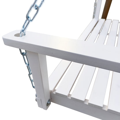 Front Porch Swing with Armrests, Wood Bench Swing with Hanging Chains,for Outdoor Patio,Garden Yard, porch, backyard, or sunroom,Easy to Assemble,white image 5